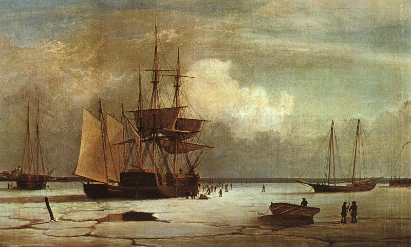 Fitz Hugh Lane Ships Stuck in Ice off Ten Pound Island, Gloucester Sweden oil painting art